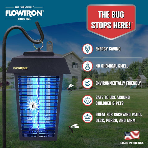 Flowtron mounting bracket secures the bug zapper outdoors.