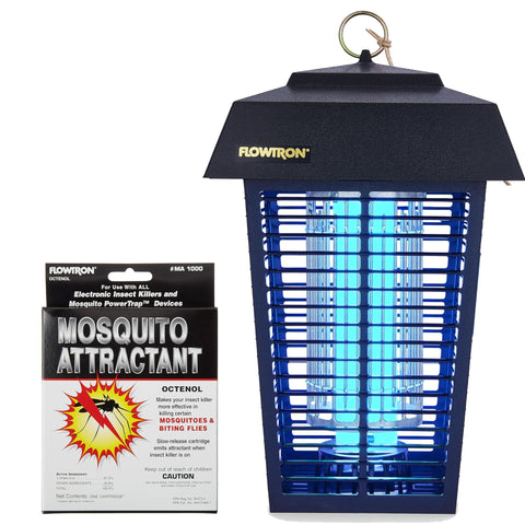 Flowtron Bug Zapper outdoors showing 1-acre coverage for pest control.