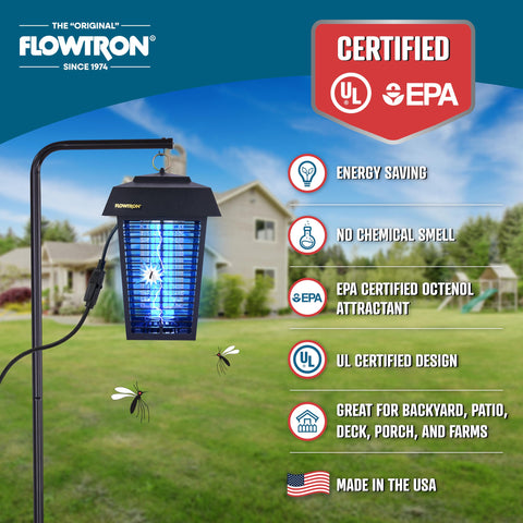 Flowtron weatherproof housing protects against rain and cold for year-round use.