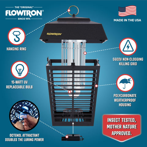 Flowtron dual lure method shows UV light and Octenol attractant maximizing capture