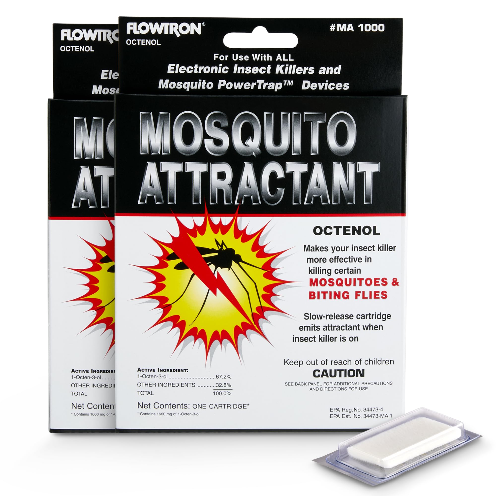 Flowtron MA-1000 octenol attractant cartridge, two-pack for outdoor bug zappers.