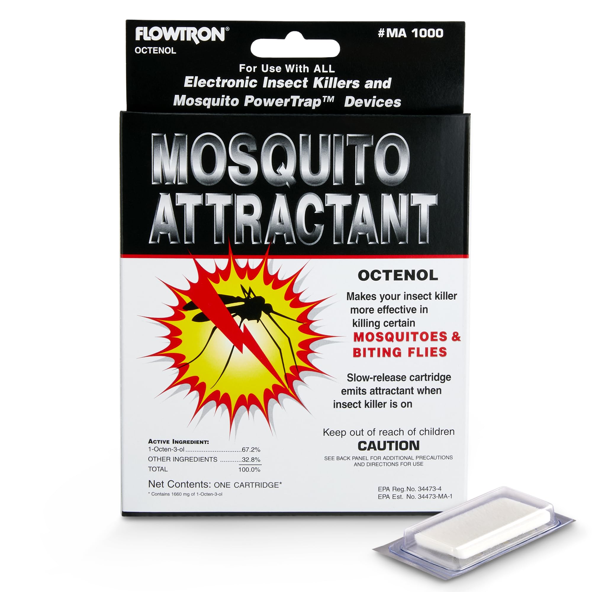 Flowtron Octenol attractant cartridge near UV lamp increases lure effectiveness for BK-15 in outdoor settings.