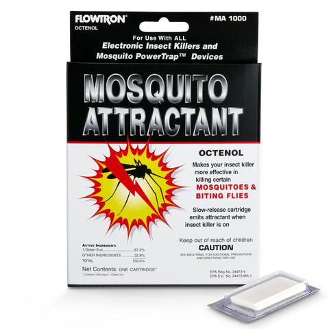 Flowtron Octenol attractant cartridge near UV lamp increases lure effectiveness for BK-15 in outdoor settings.