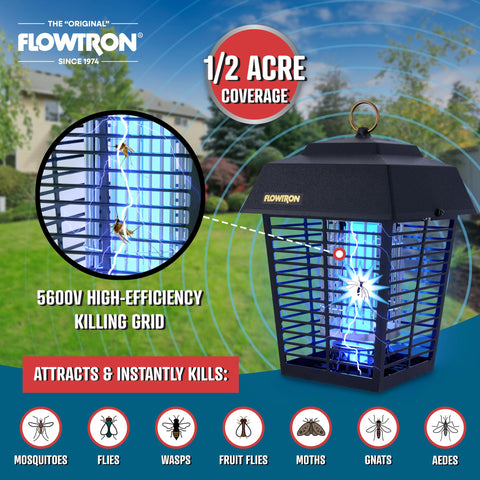 Flowtron UV glow lights evenings, attracting pests for efficient removal