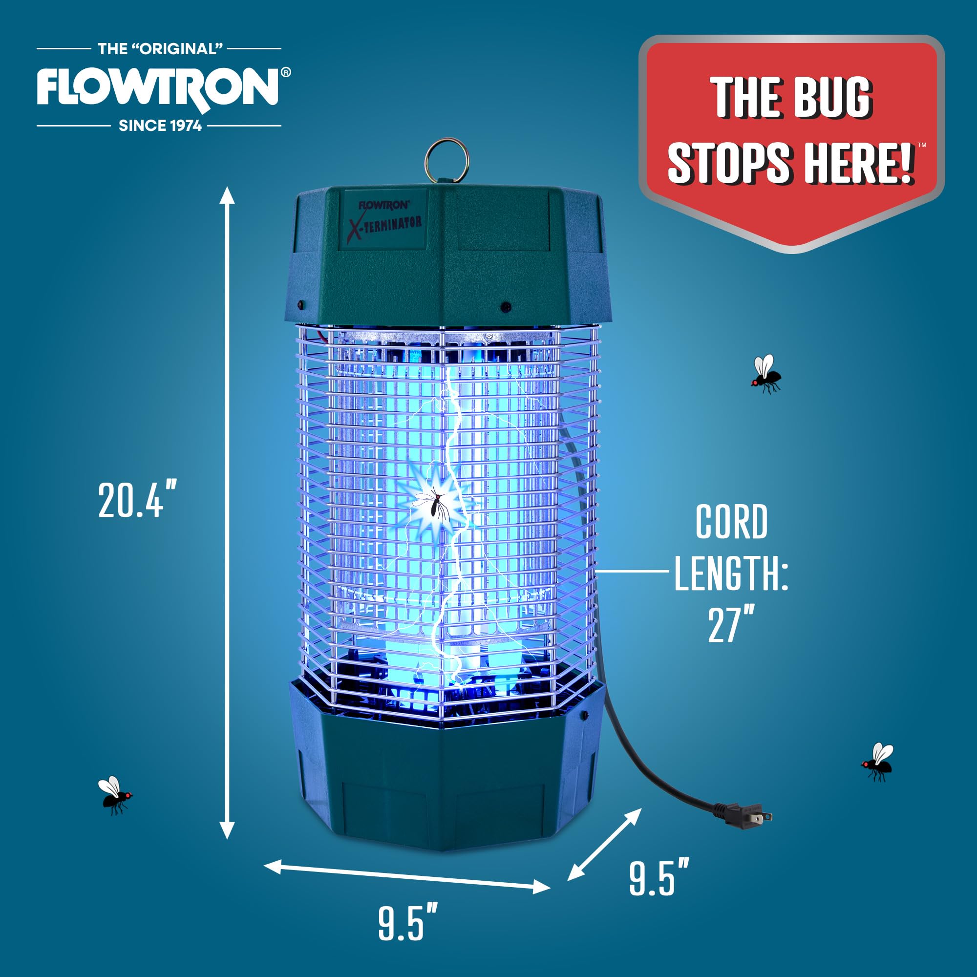 Flowtron weatherproof polycarbonate housing withstands rain and snow.