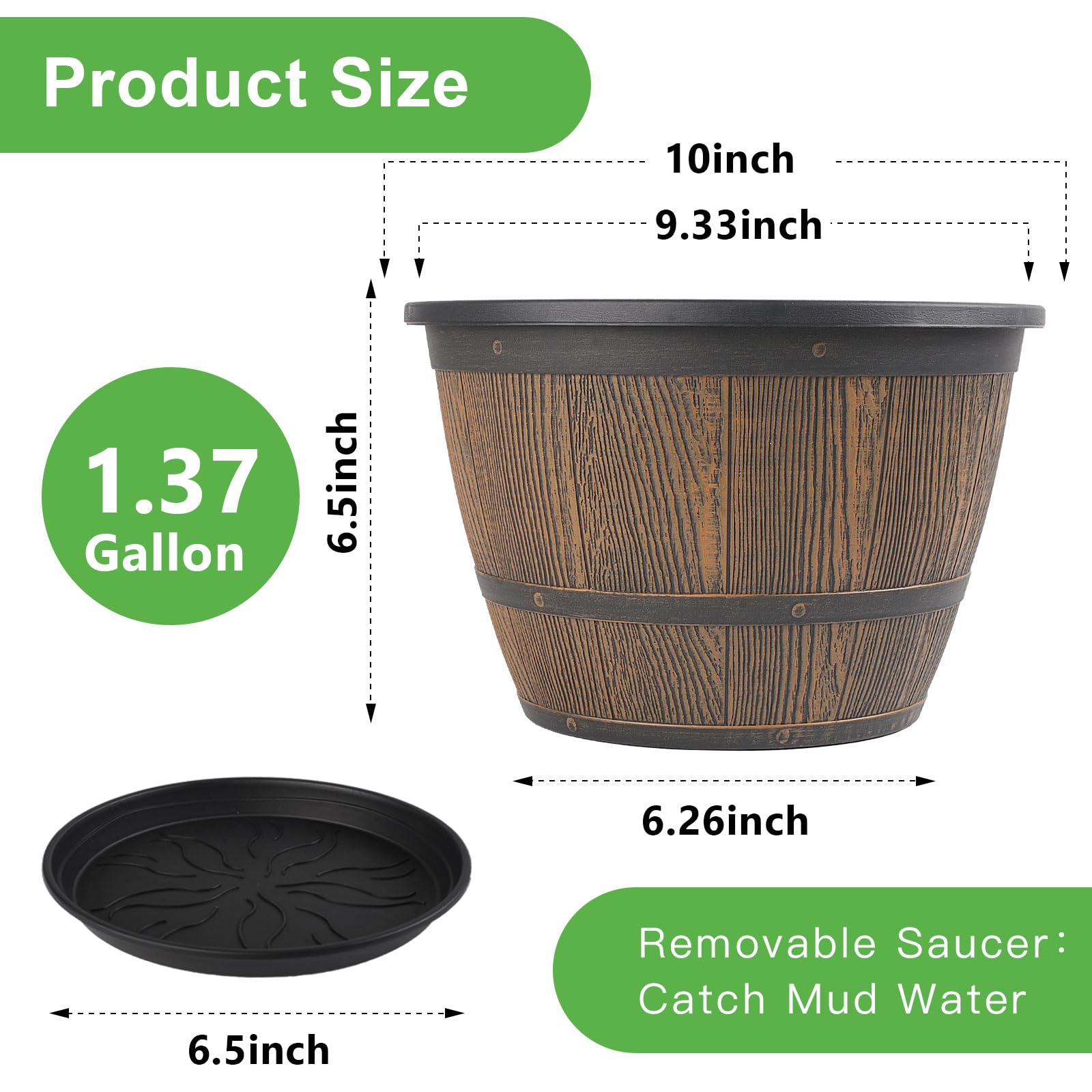 Flowyypo plastic plant pot with drainage holes and saucer for clean surfaces.