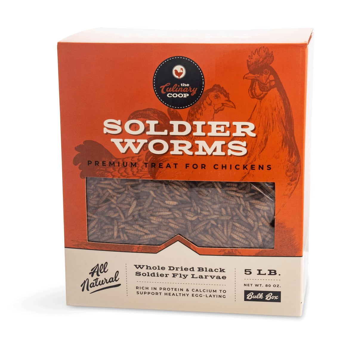 Fluker's soldierworms chicken-treat displayed as a protein-rich snack for hens