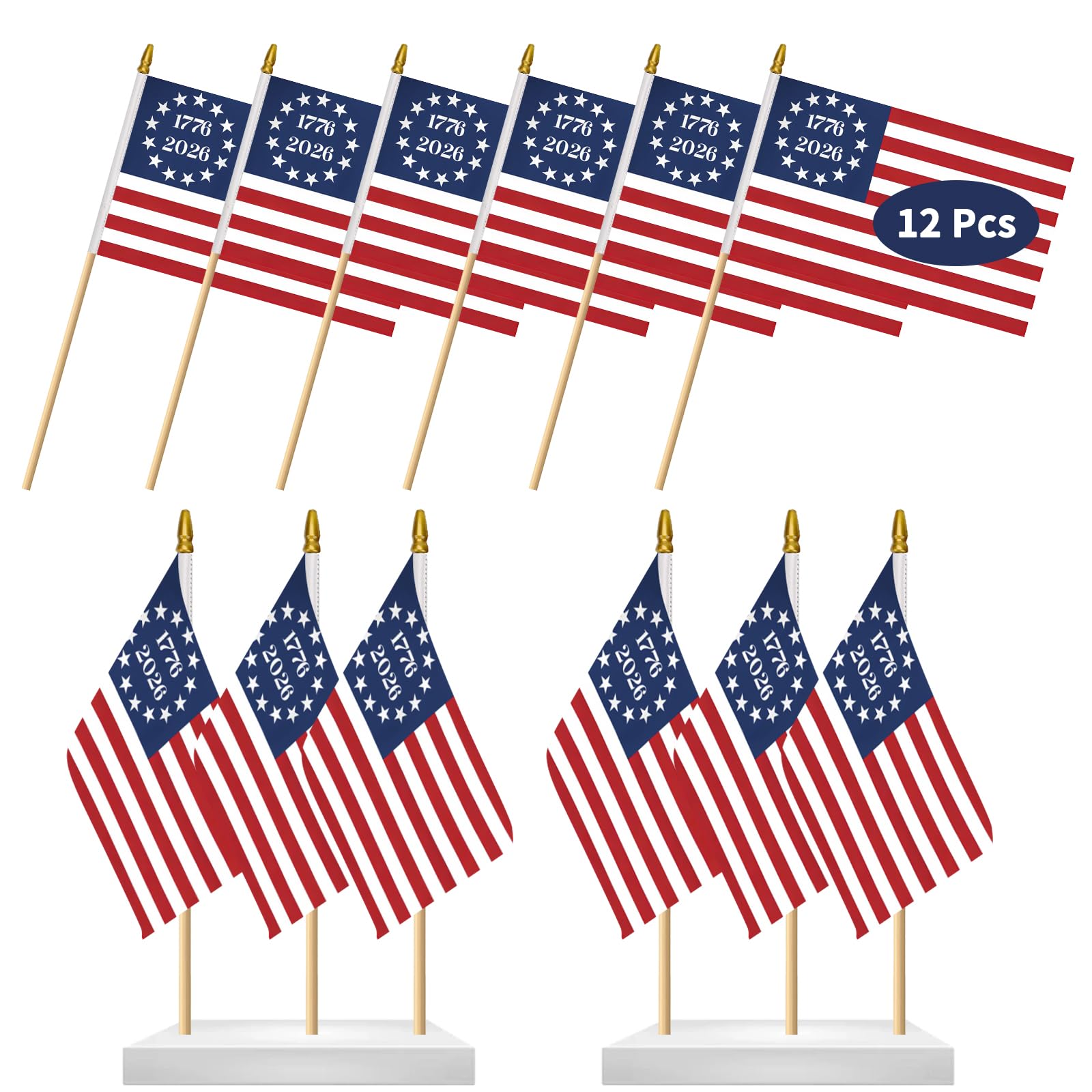 FLUUZE 250th Anniversary USA flag on stick for vibrant parade displays