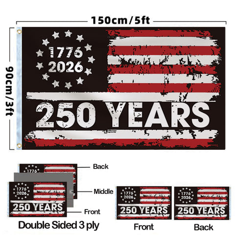 Fluuze American 250th anniversary flag back view, visible from both sides.