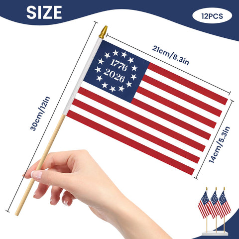 FLUUZE handheld flag 8.3x5.5 inches with wooden pole for events