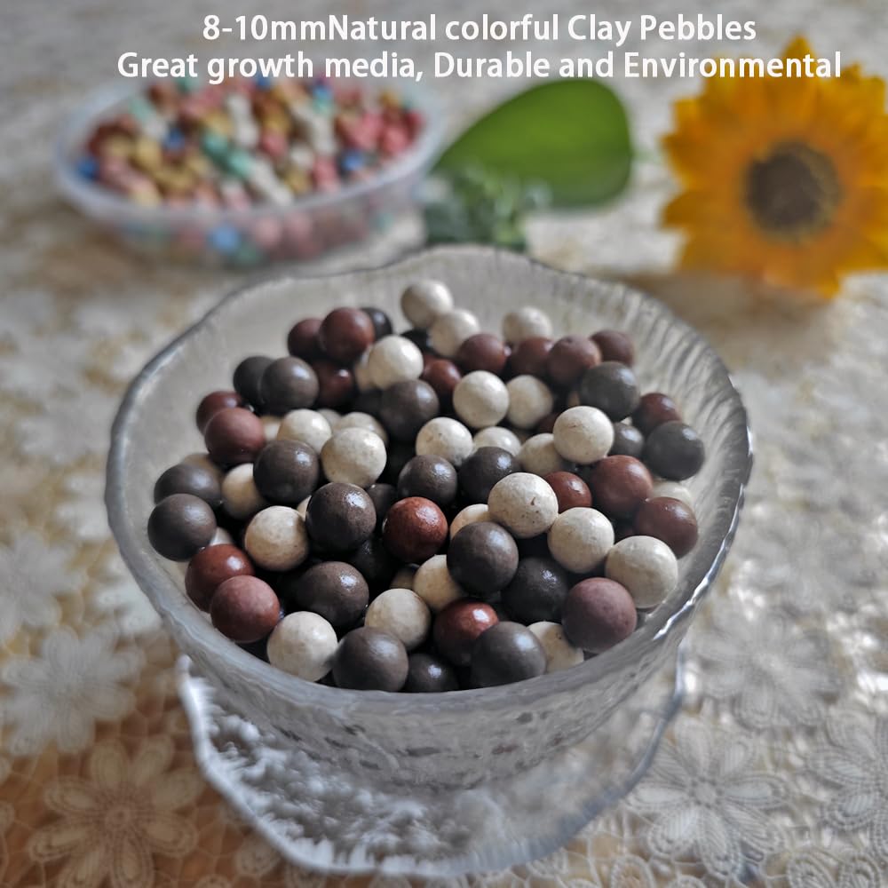 FlwSoil Leca pebbles as a soil topper add color and reduce mess.