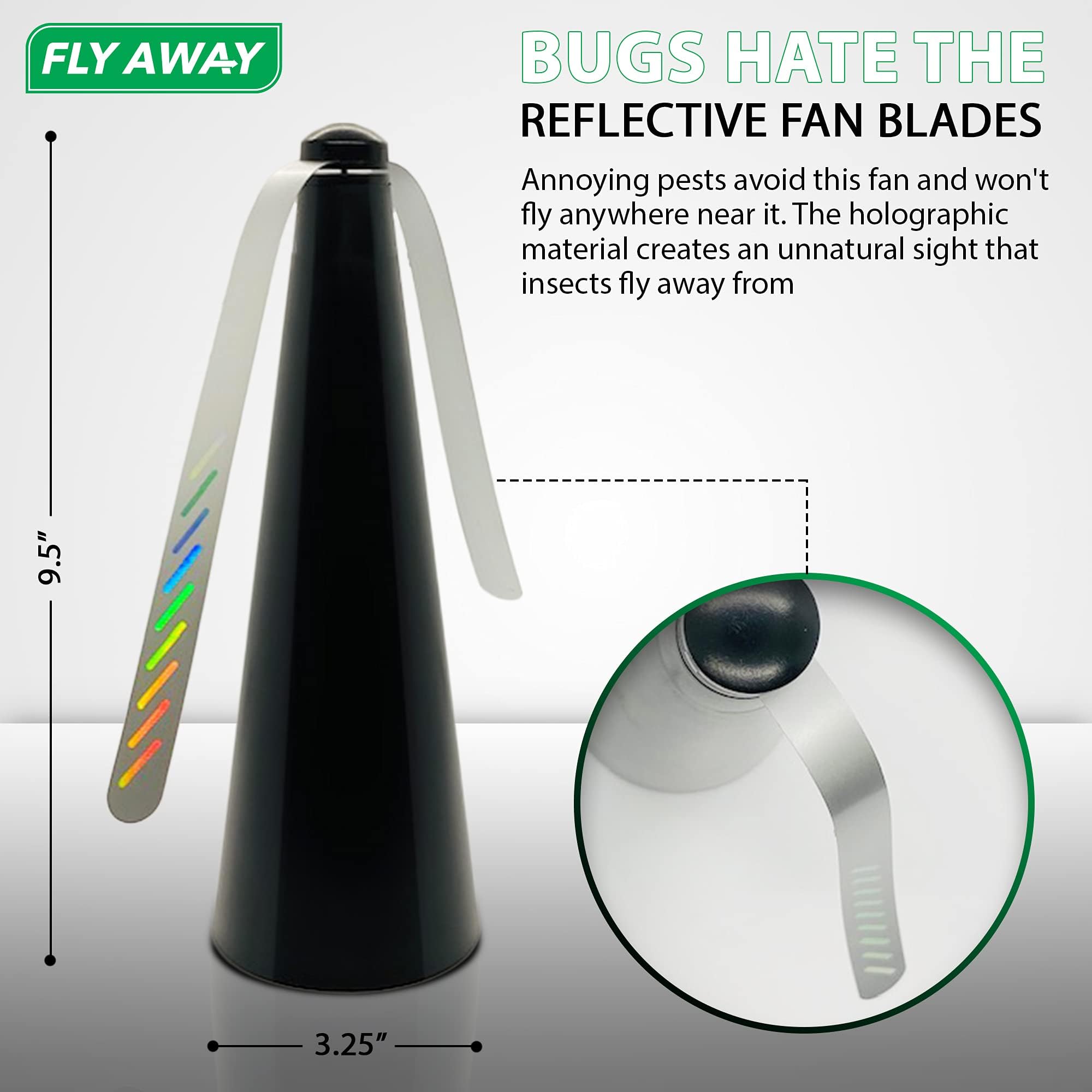 Fly Away includes DC adapter for continuous use inside or outside
