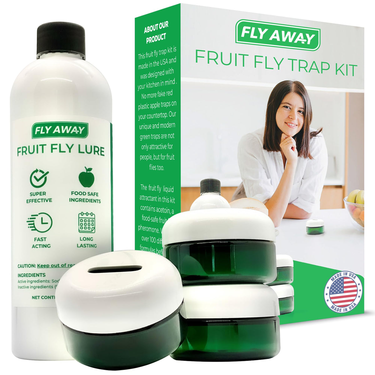 Fly Away traps on counter provide a discreet, effective indoor solution.