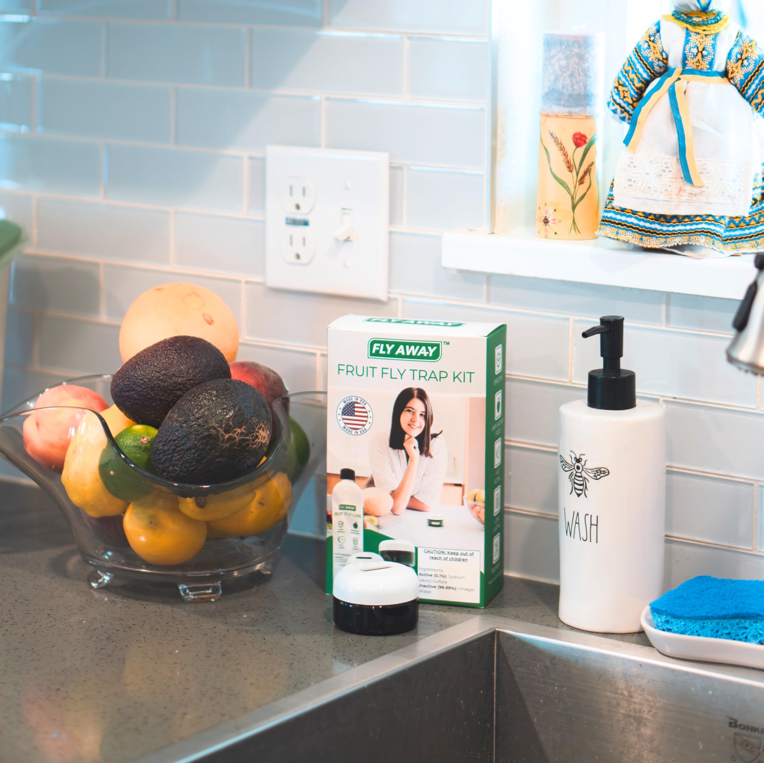 Fly Away traps placed in a kitchen during meal prep.