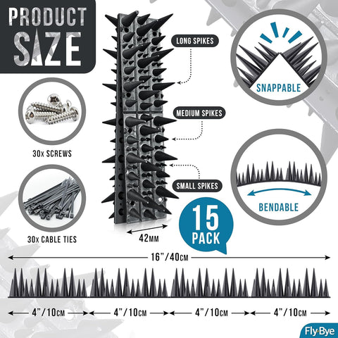 Fly-Bye spikes install easily for ledges, walls, or rooftops.