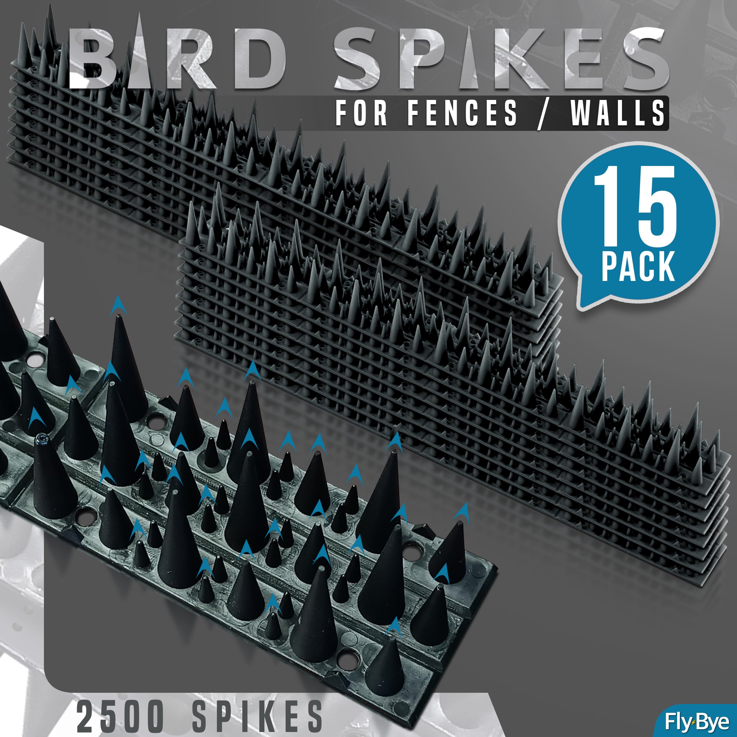 Fly-Bye outdoor deterrent protects porches, fences, and ledges.