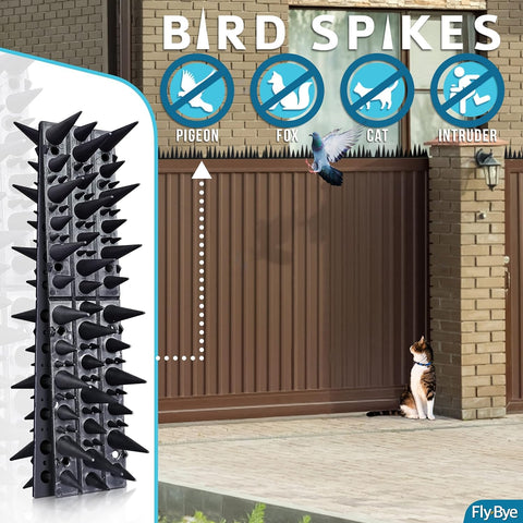 Fly-Bye polycarbonate spikes resist weather and protect exterior surfaces.