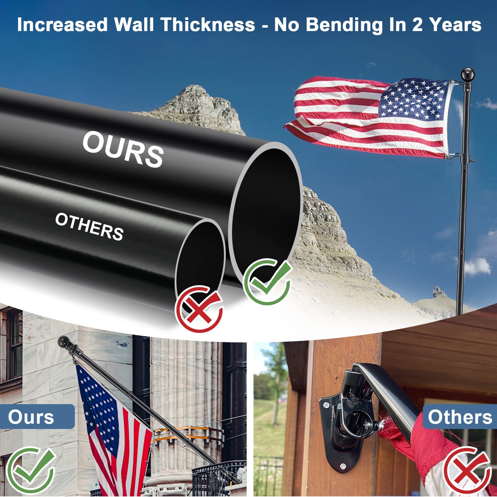 Fly Hawk flag pole suitable for porch, truck, RV, or boat displays.