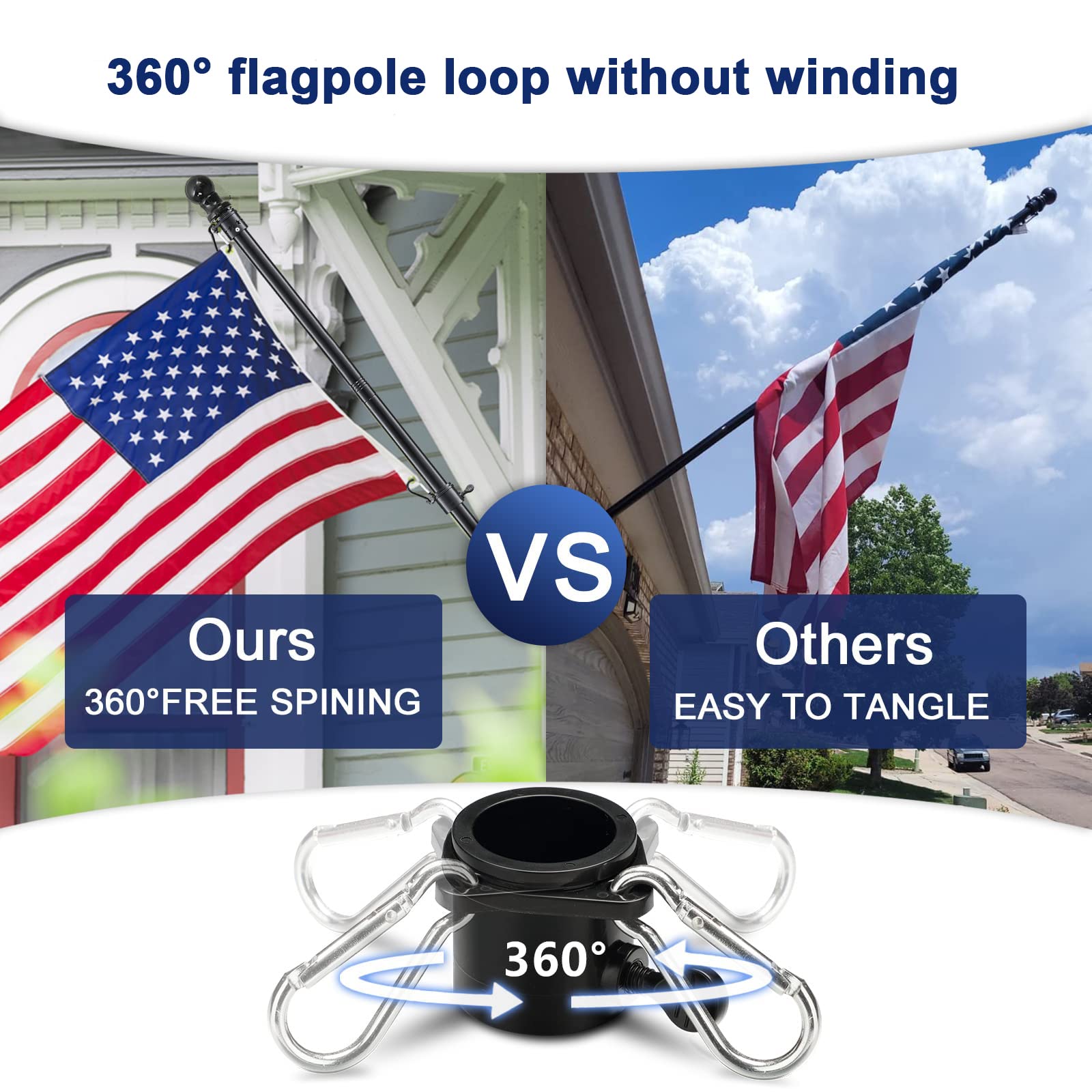 Fly Hawk heavy-duty metal flag pole construction withstands weather.