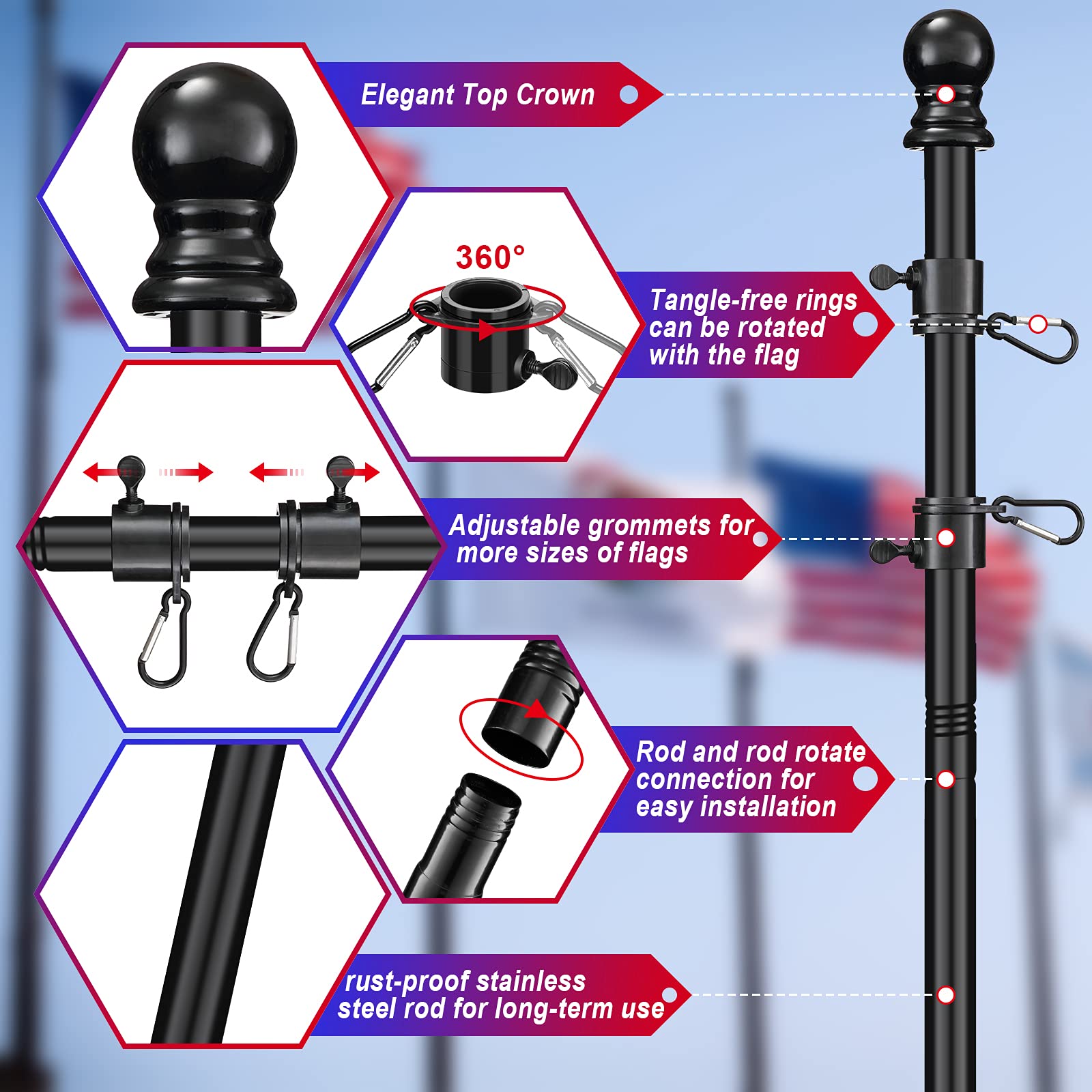 FLY HAWK rotation rings prevent tangling and extend flag life