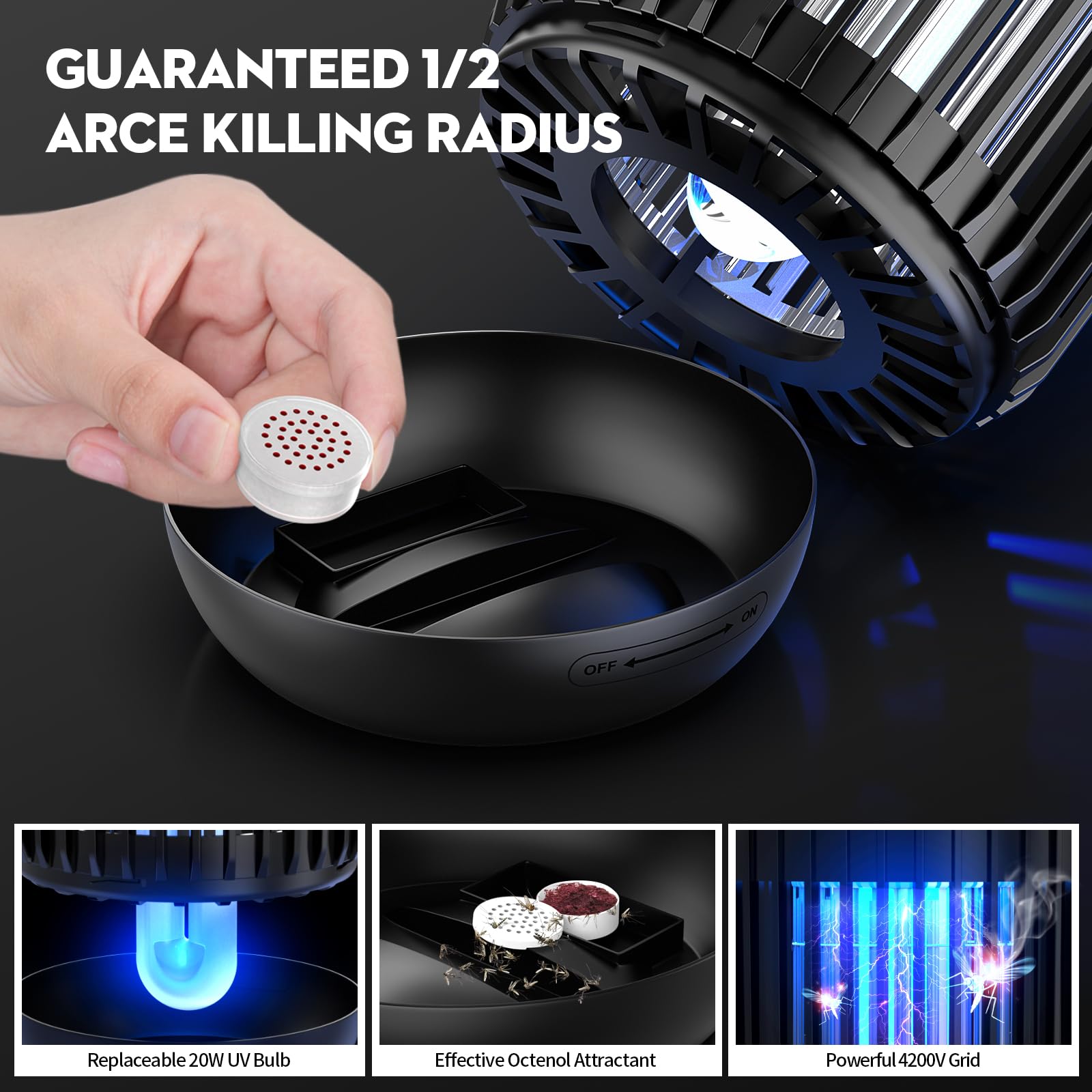 Flyghost Bug Zapper hanging from a tree, versatile setup for outdoor spaces.