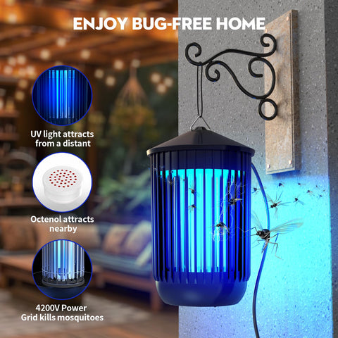 Flyghost Bug Zapper mounted by porch, quietly reducing buzzing for late-night gatherings.