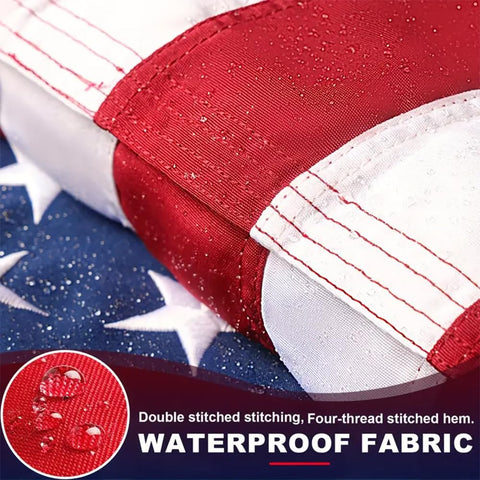 FlyGrow flag shows embroidered stars and durable construction for outdoor use.