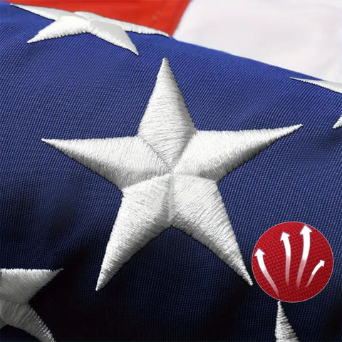 FlyGrow 2.5x4 outdoor American flag with embroidered stars for lasting color.