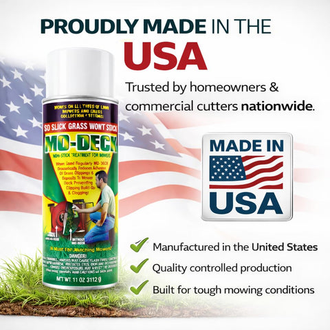 Flyleaf PRO Mo Deck Spray deters grass clippings to reduce buildup on your mower deck.