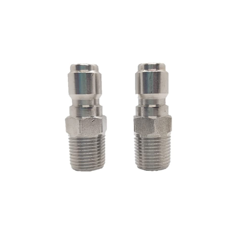 Flylock 3/8 inch stainless steel quick-connect plug ready for high-pressure use.