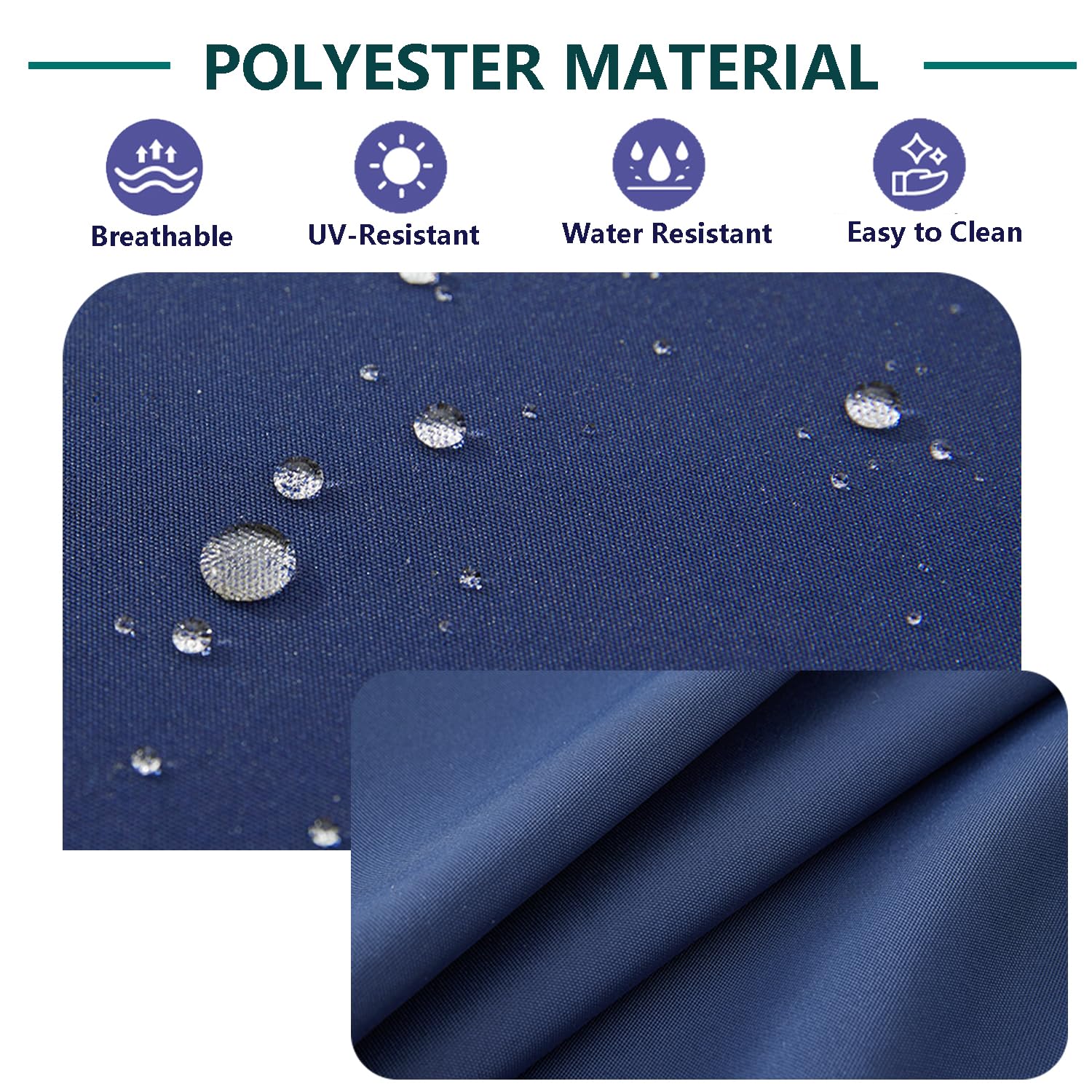 Flymei navy blue cushion covers feature a waterproof finish ideal for rain.
