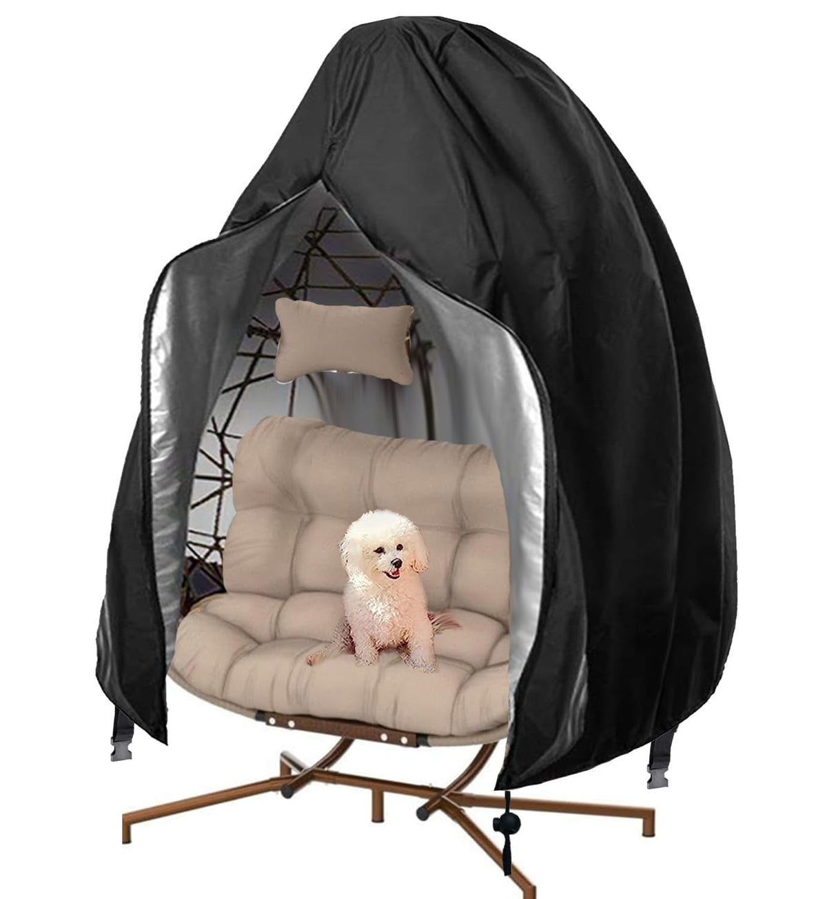FLYMEI patio egg chair cover waterproof protects against rain and dust outdoors.