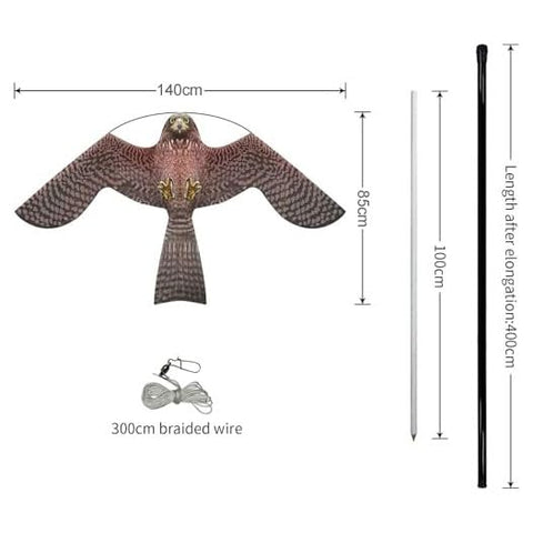 Flyonte Bird Hawk Kite with 4m pole protects orchards from birds.