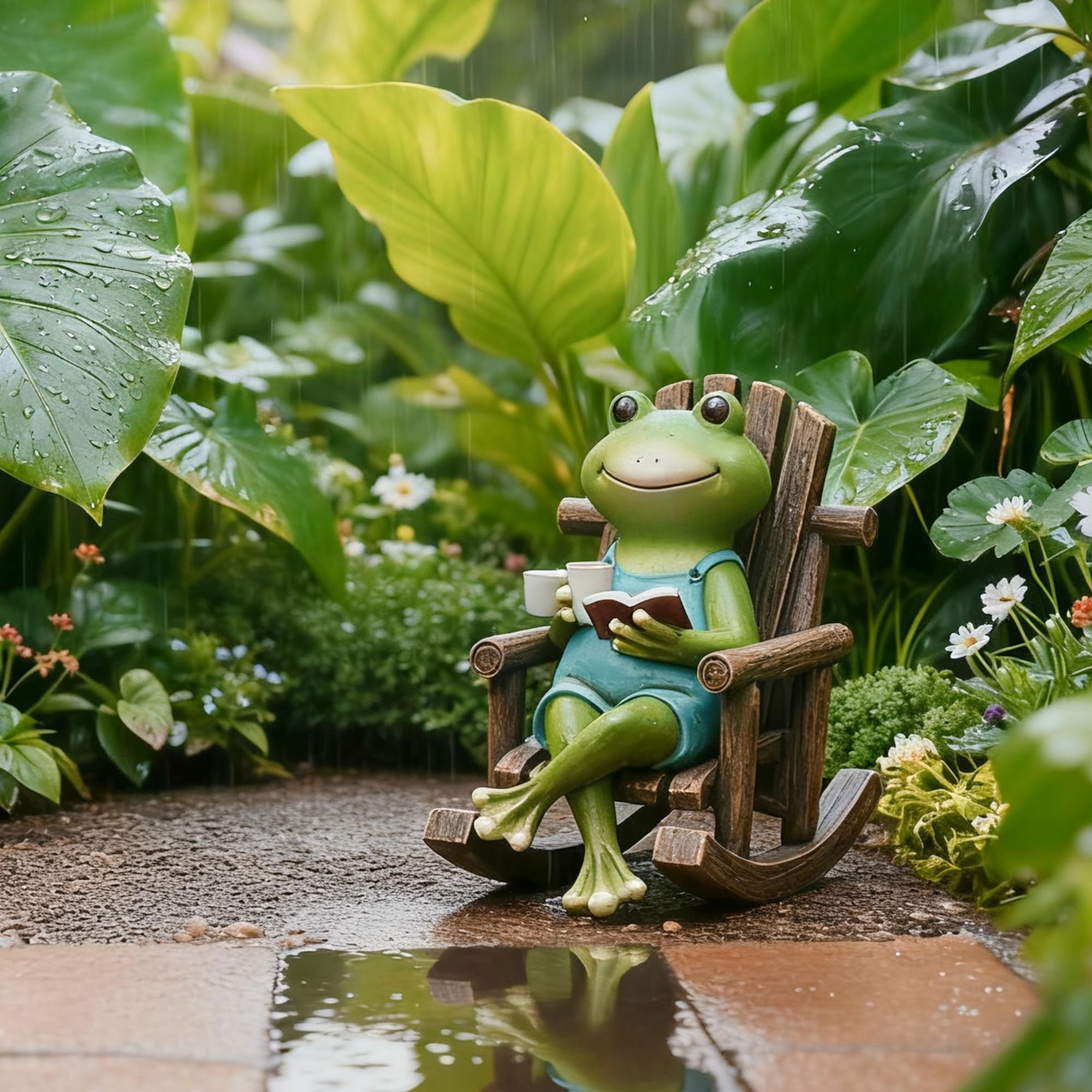Flytime hand-painted frog figure adds vibrant color to lawns and flower beds.