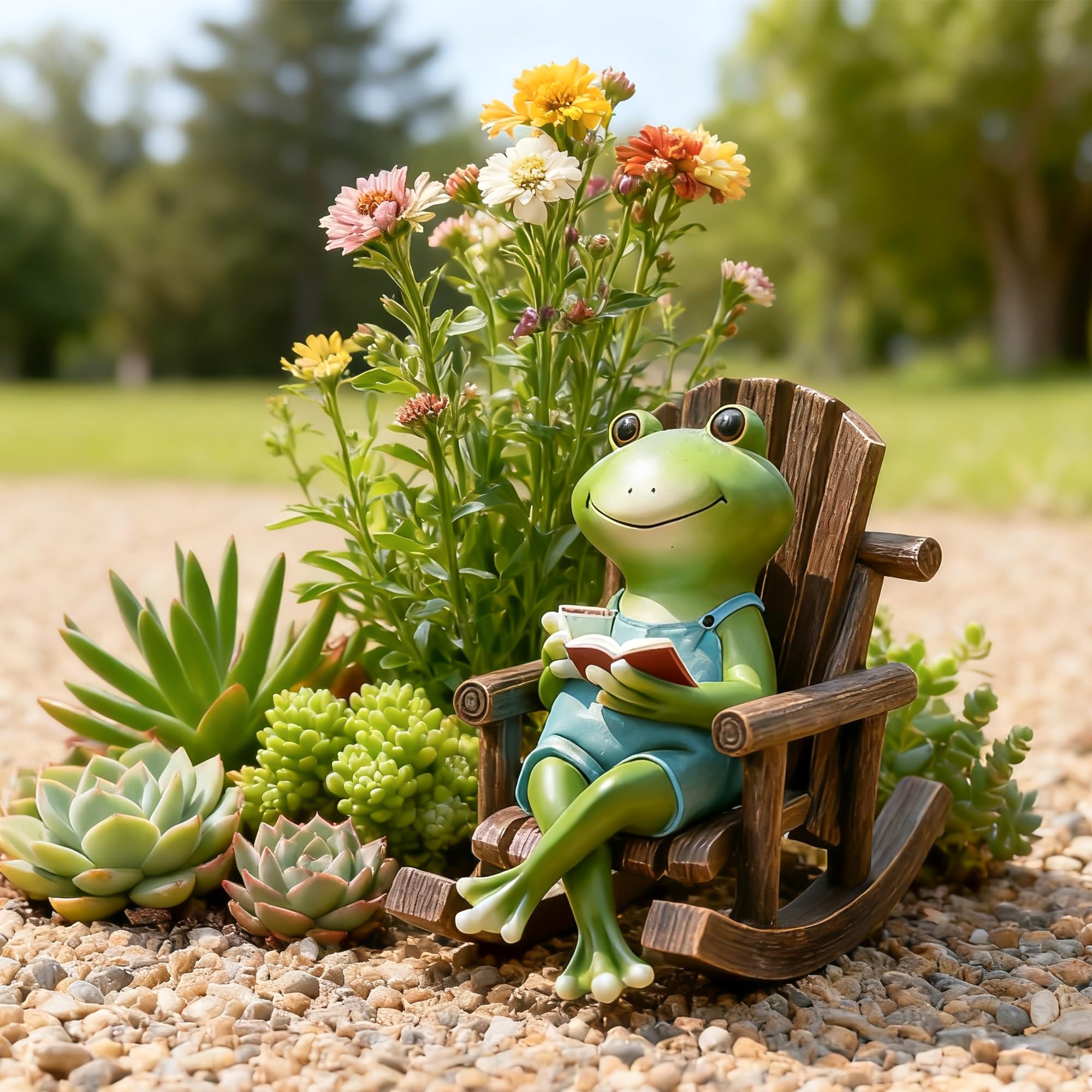 Flytime resin frog statue is weatherproof, suitable for rain or sun in gardens.
