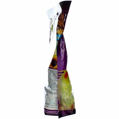 Kitchen scene with Encore cockatiel food bags, suggesting convenient bulk storage.