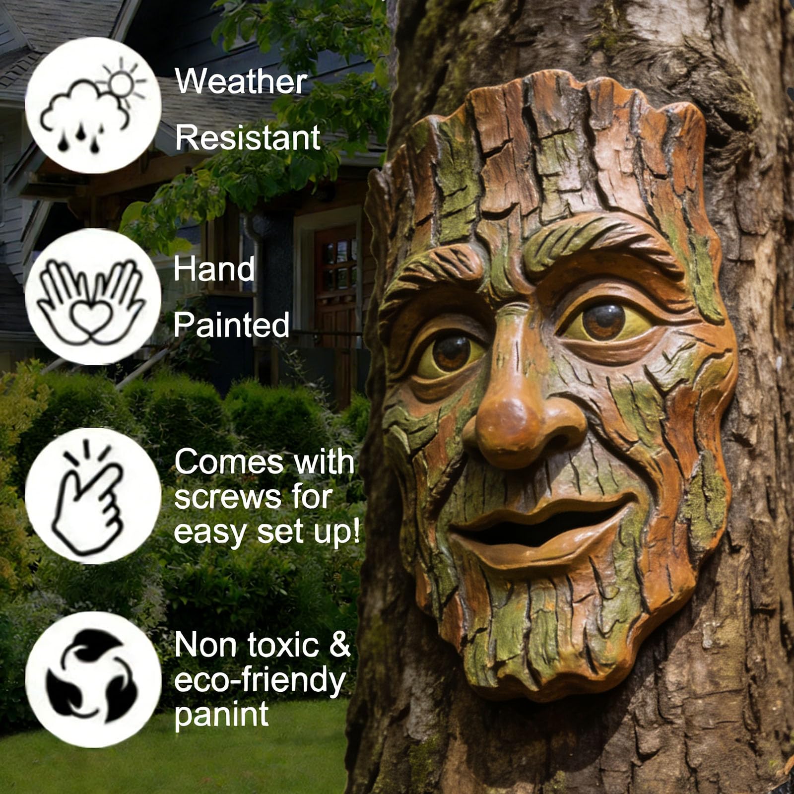 FmnyYaid outdoor yard art brings playful charm to trees.
