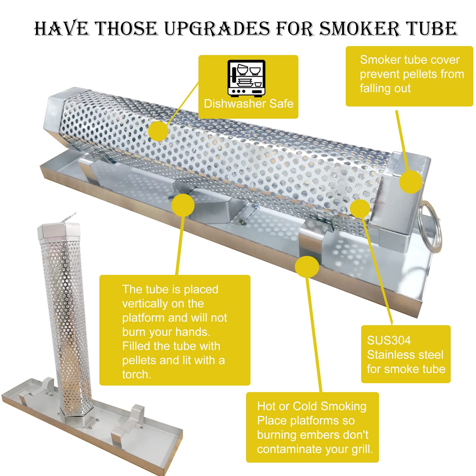 FMOON pellet smoker tube end cap prevents pellets rolling or spilling