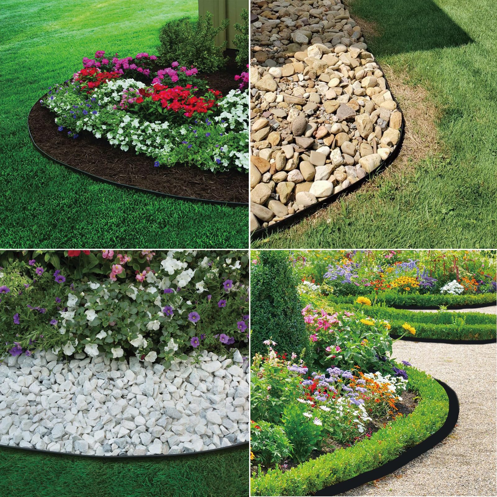 Focefec edging with black finish blending into natural garden surroundings.