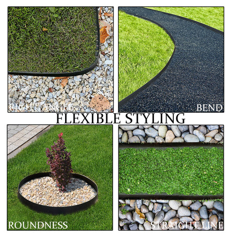 Focefec flexible edging bending to follow garden curves for neat boundaries.