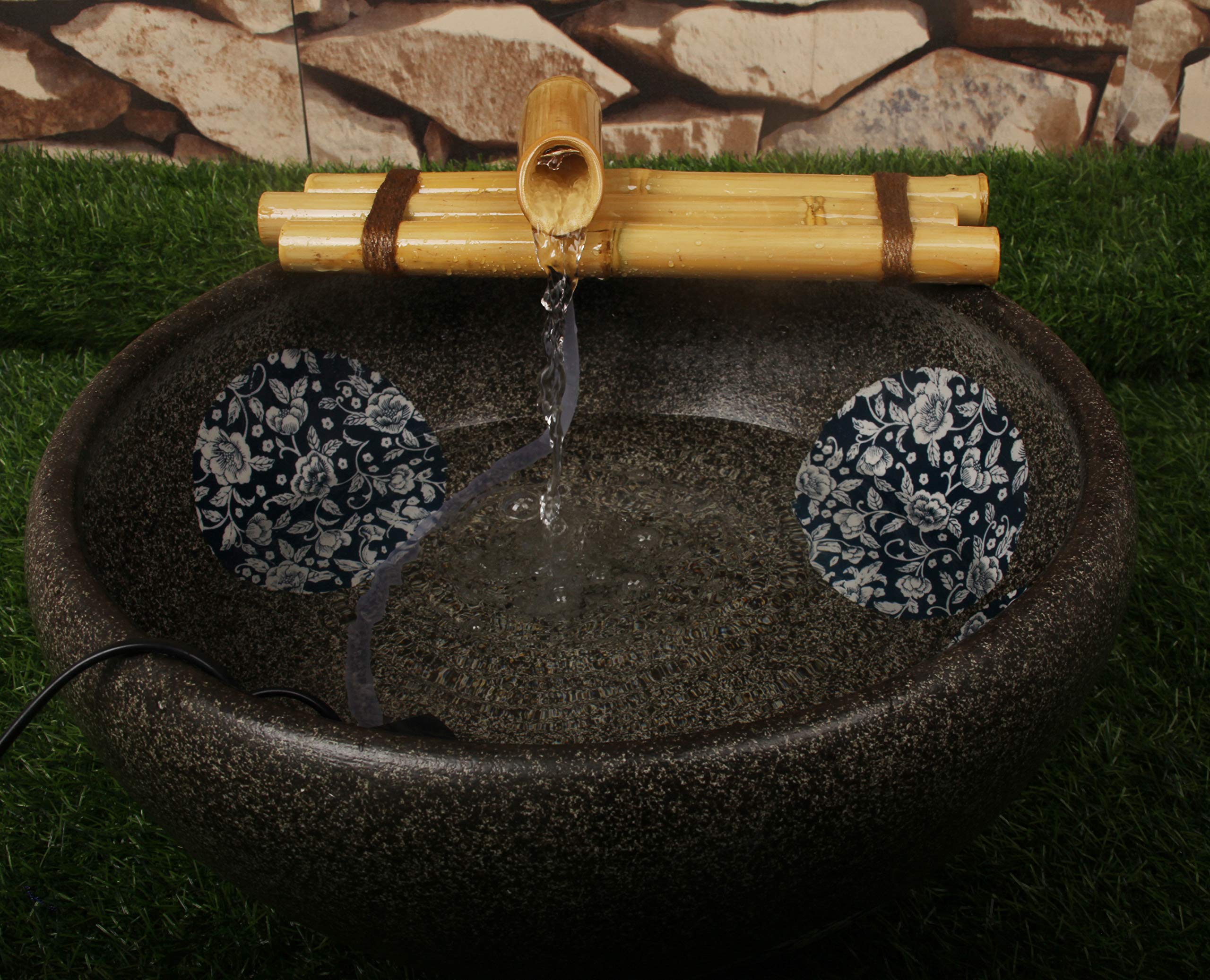 Foci Cozi Bamboo Water Fountain with 12-inch three-arm design for zen ambience.