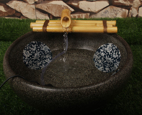 Foci Cozi Bamboo Water Fountain with 12-inch three-arm design for zen ambience.
