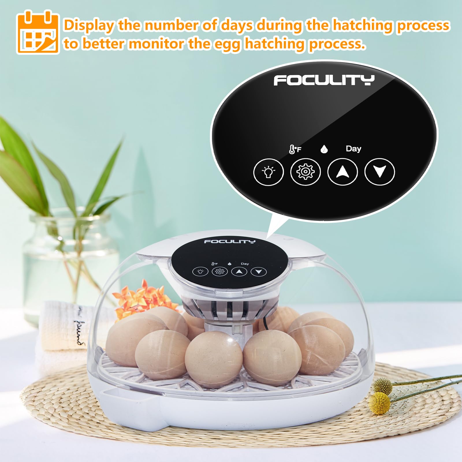 FOCULITY Egg Incubator humidity system maintains steady moisture for consistent hatch conditions