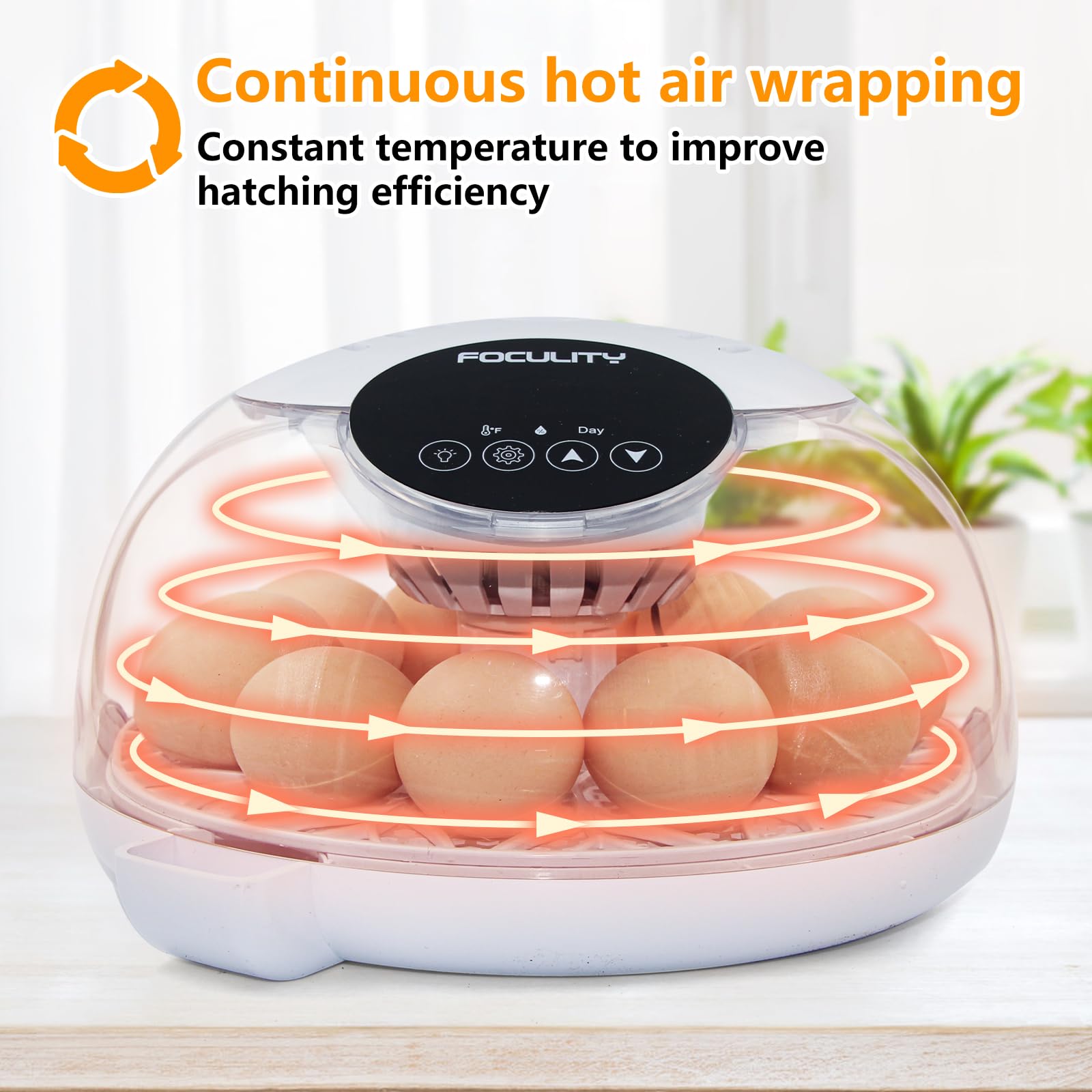 FOCULITY Egg Incubator top cover 360 view enables top-candling observation