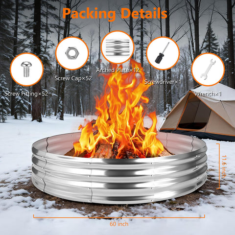 FODAHRWS 60-inch fire ring close-up shows 4mm galvanized steel for durability.