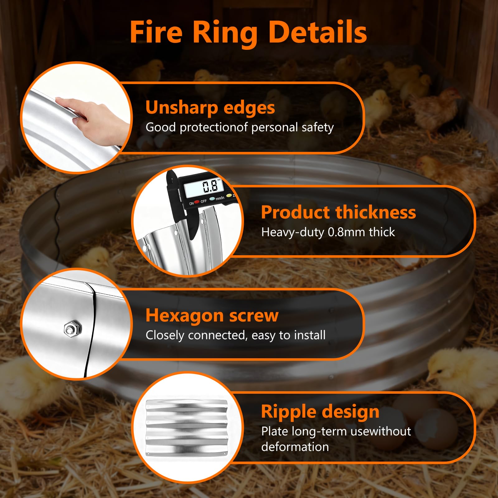 FODAHRWS round fire ring with simple assembly and included hardware.