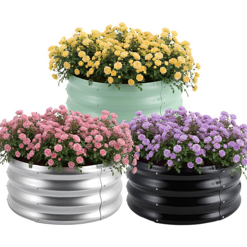 FODAHRWS round galvanized raised bed with quick, tool-free assembly for fast setup.