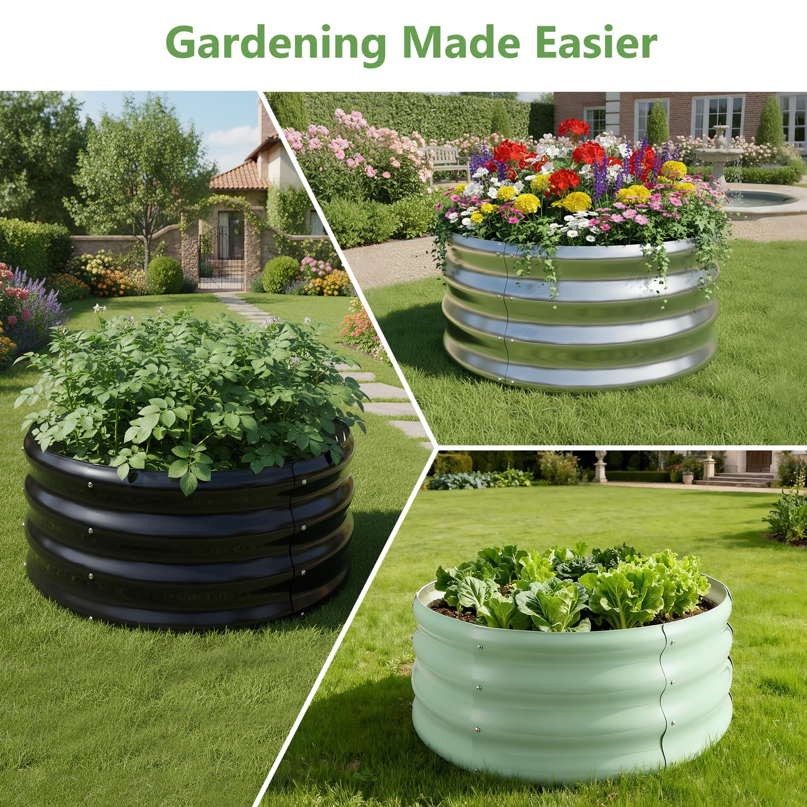 FODAHRWS round galvanized raised bed suits balconies, rooftops, and small spaces.