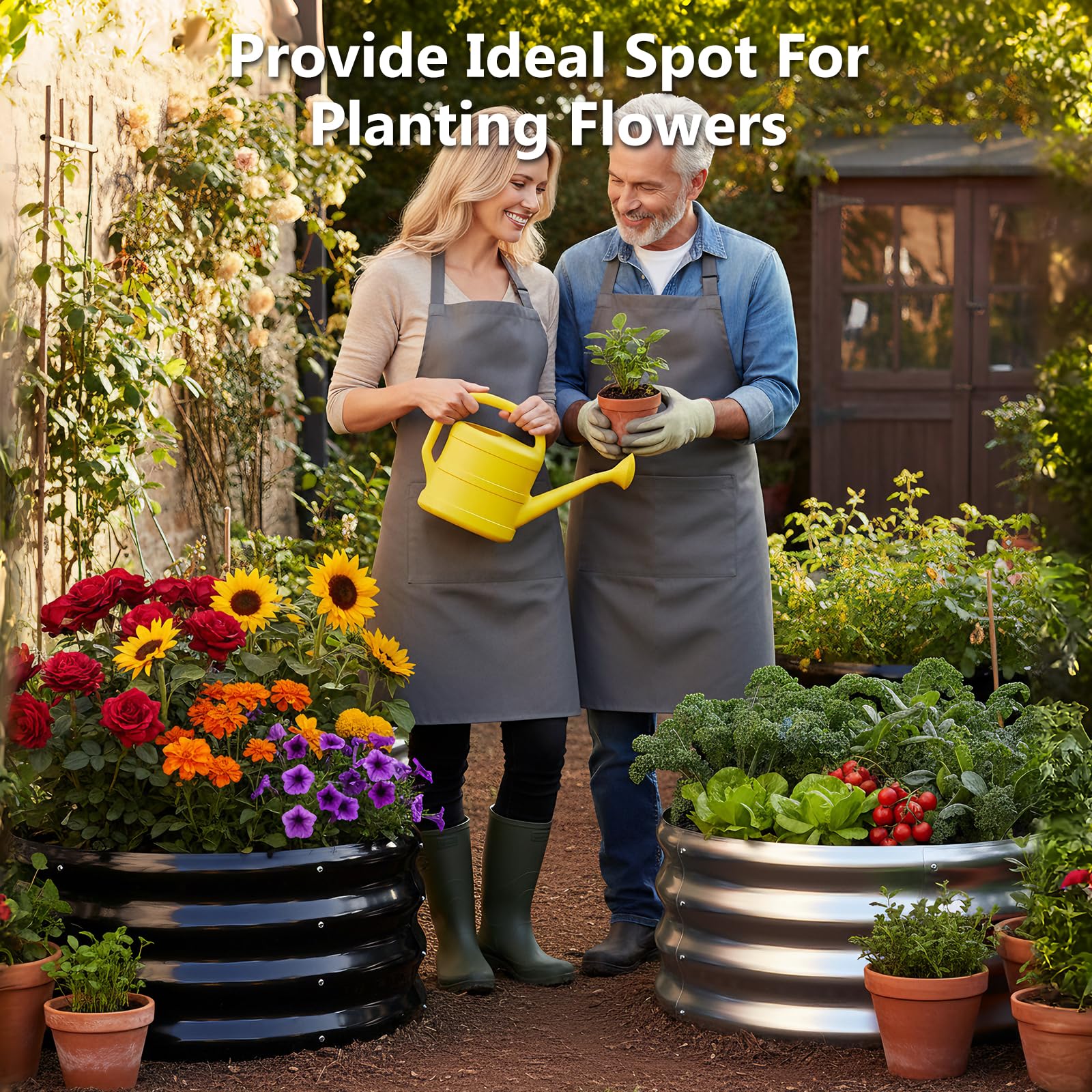 FODAHRWS round galvanized raised bed ideal for vegetables, herbs, and flowers.