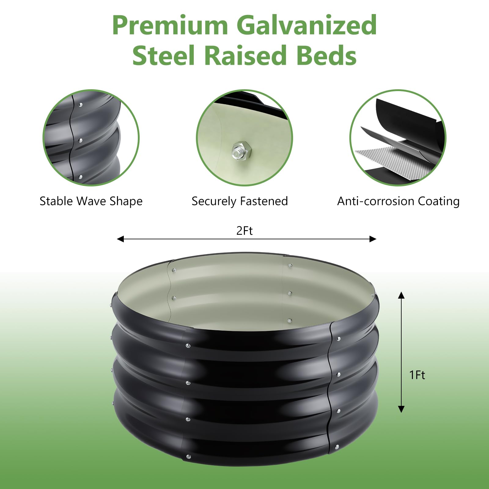 FODAHRWS wave-design galvanized bed provides durable support for outdoor gardening.